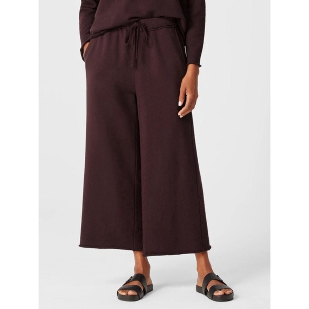EILEEN FISHER Organic Cotton French Terry Wide Leg Sweat Pant Brown M
